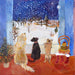 A unique Christmas card of 3 dogs looking out onto a snowy scene and eagerly waiting for Christmas