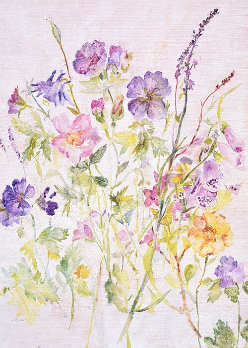 A beautiful all occasion greeting card of a watercolour painting of flowers. This card for gardeners shows purple and pink flowers and can be an all occasion greeting card