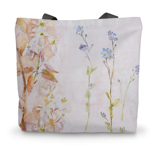 Tote bag with floral design of cream and blue flowers made from high quality cotton canvas