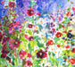 A close-up of the Hollyhocks tote bag showing a detail of the print on this canvas tote bag perfect as a summer holiday bag , shopping trips or days out.
