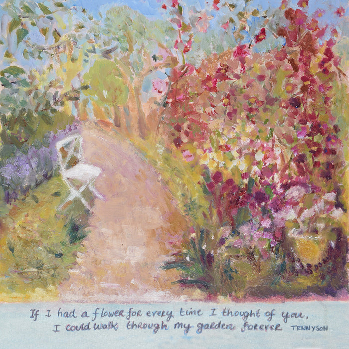 An anniversary card and Valentine card inspired by a painting of a garden with words from a Tennyson poem making a romantic card to send to a special someone or just to say thinking of you