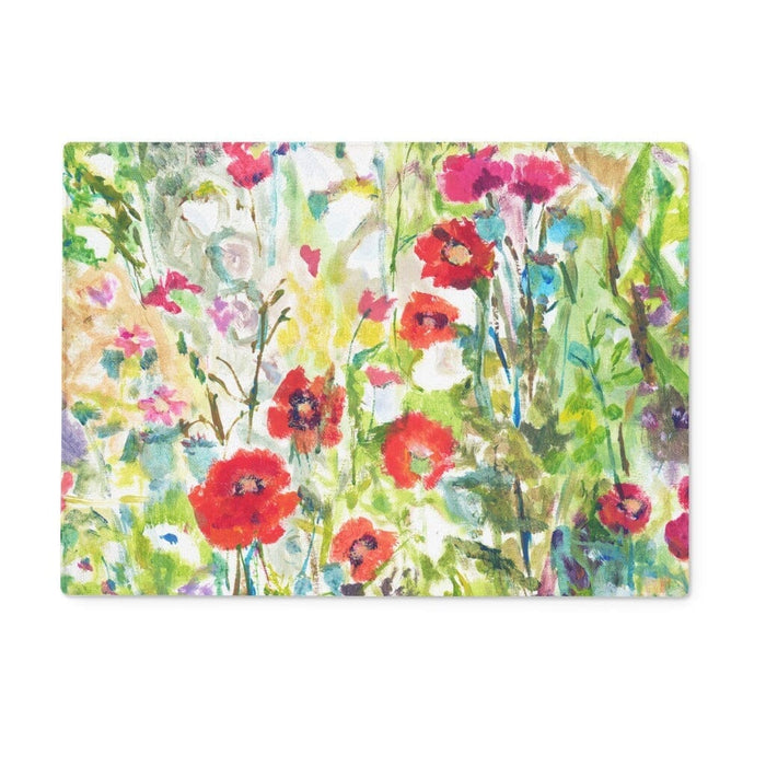 A beautiful glass chopping board. This worktop saver is made by expert glass manufacturers with toughened glass. It has a pretty poppies design - a perfect housewarming present or gift