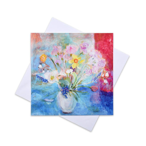 A beautiful card with bright early flowers in a white vase. The colours and flowers made this an ideal card for mum