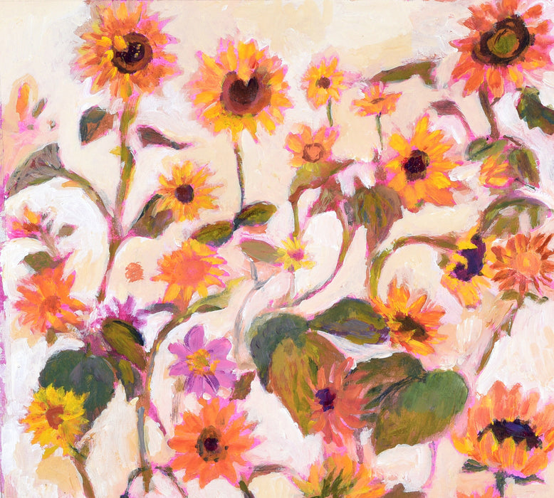 Showing the  print detail of a colourful summer shopper 