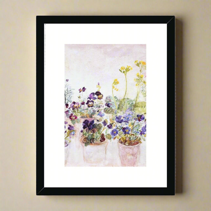 A 12" x 16" botanical print made from a watercolour painting of flowers. This framed wall art with soft earthy tones would make a lovely print for a kitchen