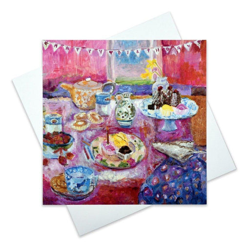 Arty birthday card by Judi Glover Art. The artistic birthday cards shows a birthday celebration and is called Birthday Party Card