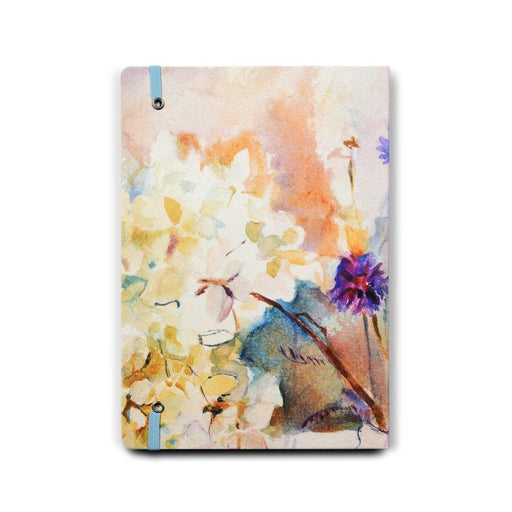 Rear cover of the floral notebook by Judi Glover Art. Each artistic notebook is a a5 notebook with 120 pages of lined paper