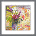 A print of buddleia, sweet peas and daisies available as flower wall art at Judi Glover Art. The floral art print is shown in a dark grey frame and is available in 30 x 30 cms, 40 x 40 cms and 50 x 50 cms