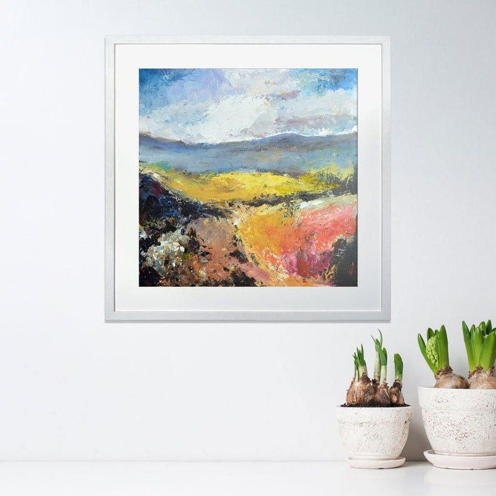 Landscape wall art print of the New Forest landscape with burnt sienna and deep reds. The new forest art print is available online at Judi Glover Art