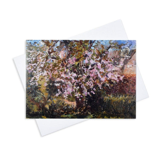 Artistic greeting card of a cherry tree by Judi Glover Art. The cherry blossom card is blank inside with envelopes and is 7 x 5 inches in size and printed on 300 gsm card