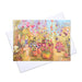 Art card printed from an oil painting. Used as a greeting card, the image shows a garden overflowing with summer flowers. Each floral card measures 7 x 5
