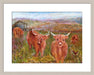 Highland cows print in a light grey frame by Judi Glover Art. Each highland cow art print is made in the UK on high quality GSM giclee paper