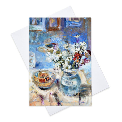 Original art greeting card by Judi Glover Art. The fine art card is made from a painting of a still life including flowers