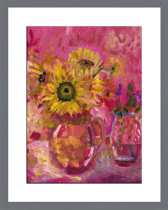 Flower art print by UK Artist Judi Glover. The Fine Art print of sunflowers was painted by Judi Glover and is available as a floral art print online at Judi Glover Art