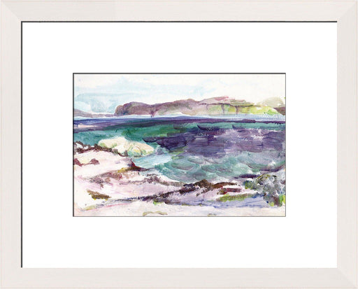 Art Print made from an Original Painting. A painting of Ben More in the Scottish Hebrides in Scotland with blues, greens and purples is printed into a giclee Print available at Judi Glover Art.