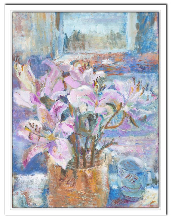 Pink Lilies Canvas Print. Floral canvas print. Canvas Print made from original painting. Canvas prints from original art. Available at Judi Glover Art. Original Painting by Judi Glover. Used for Wall Art. 