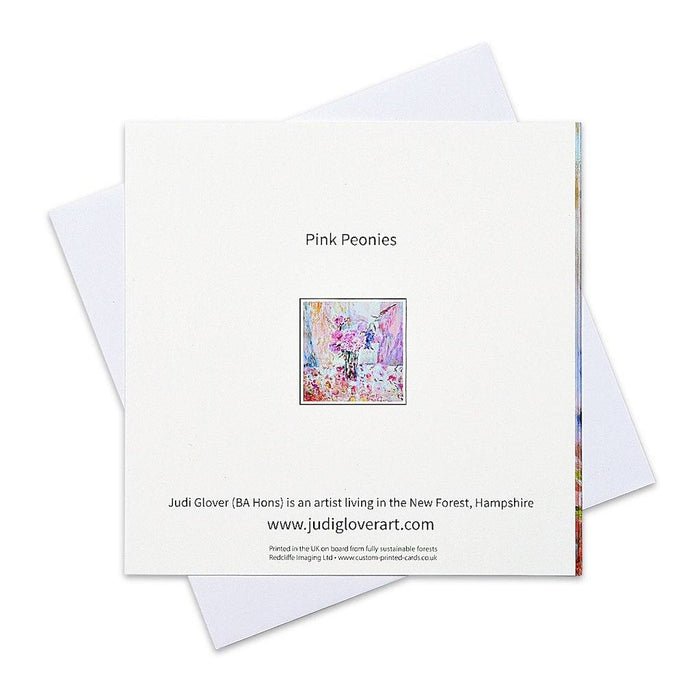 Peony greeting card by judi glover art. The arty card is from a painting and printed on high quality 300gsm card