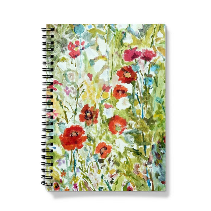 Spiral notebook from www.judigloverart.com. The A5 notebook has 120 pages with a choice of a lined notebook or graph notebook. The poppies notebook is made in the UK