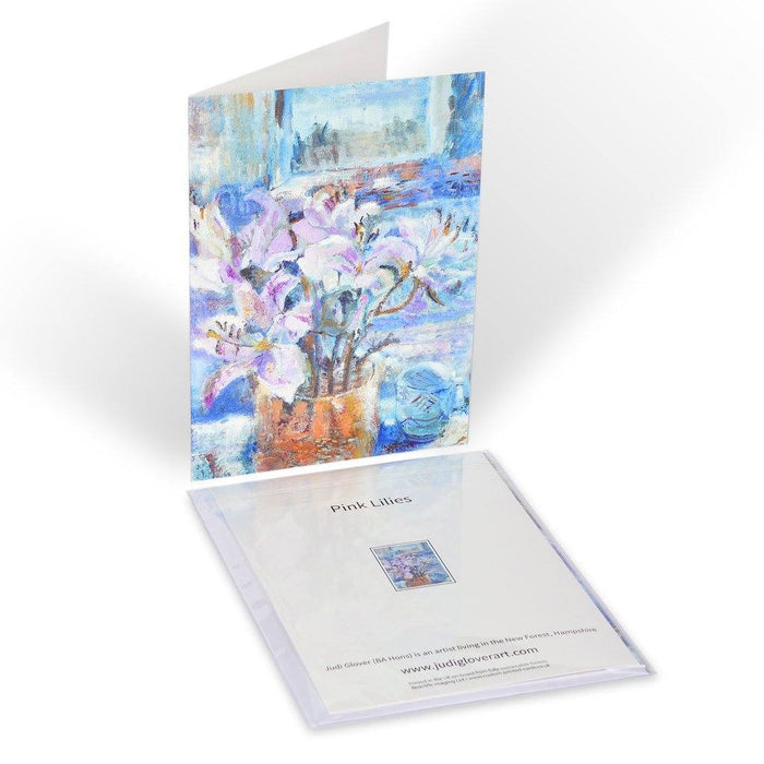 Set of floral greeting cards made from original paintings of flowers by Judi Glover Art. The set of greeting cards are blank inside and include envelopes