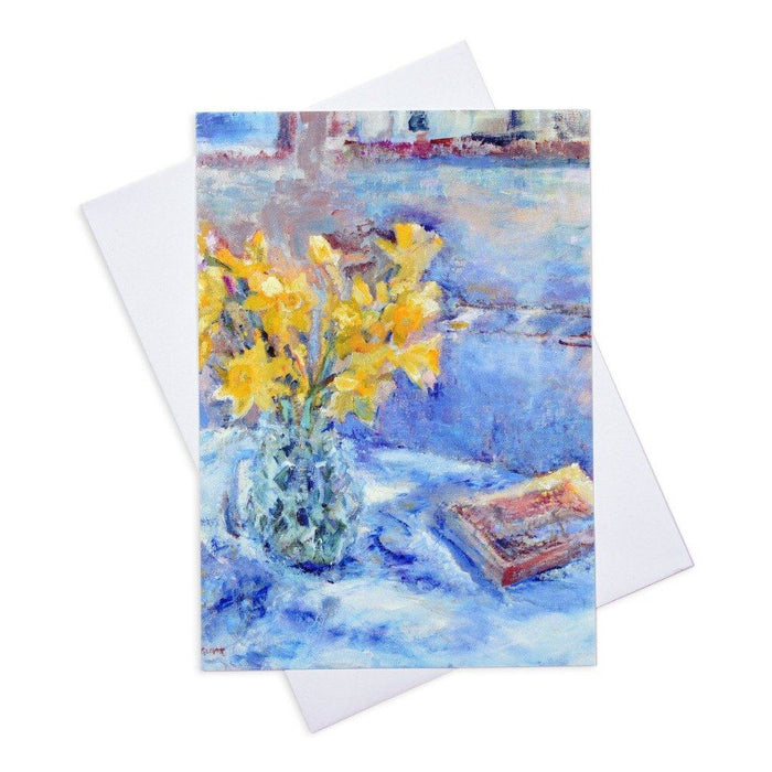 Artistic cards by Judi Glover Art. The blank greeting cards with envelopes are from paintings of Spring. The card shown shows daffodils in a vase
