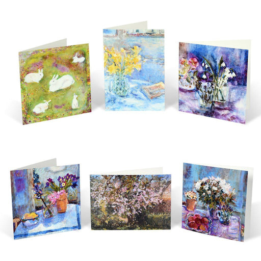 A set of 6 blank greeting cards with envelopes by Judi Glover Art celebrating Spring. The artistic cards in the packs are from original art