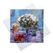 Blank greeting cards with envelopes by Judi Glover Art. The artistic cards for spring show flowers on a table and measure 6 x 6 inches
