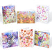 A collection of seasonal flowers greeting cards to chose from, showing potted plants to exuberant wild flowers.  The pack of greeting cards are blank inside