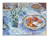 Snowdrops Canvas Print. Still life canvas print showing snowdrops and clementines on a table. Canvas Print made from original painting of snowdrops. Canvas Print from original art. Available at Judi Glover Art. Original Painting by Judi Glover. Used for Wall Art. 
