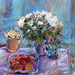Fine art greeting card by Judi Glover Art with flowers and fruit on a table. The springtime greeting card was made from a painting by Judi Glover