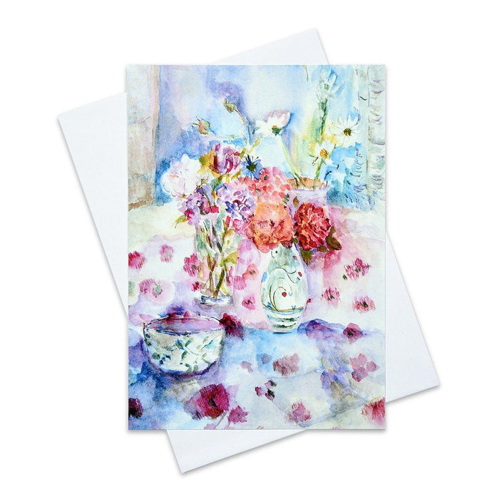 A beautiful card by www.judigloverart.com. Gorgeous summer flowers in bright and delicate colours make this greeting card a memorable card for someone special