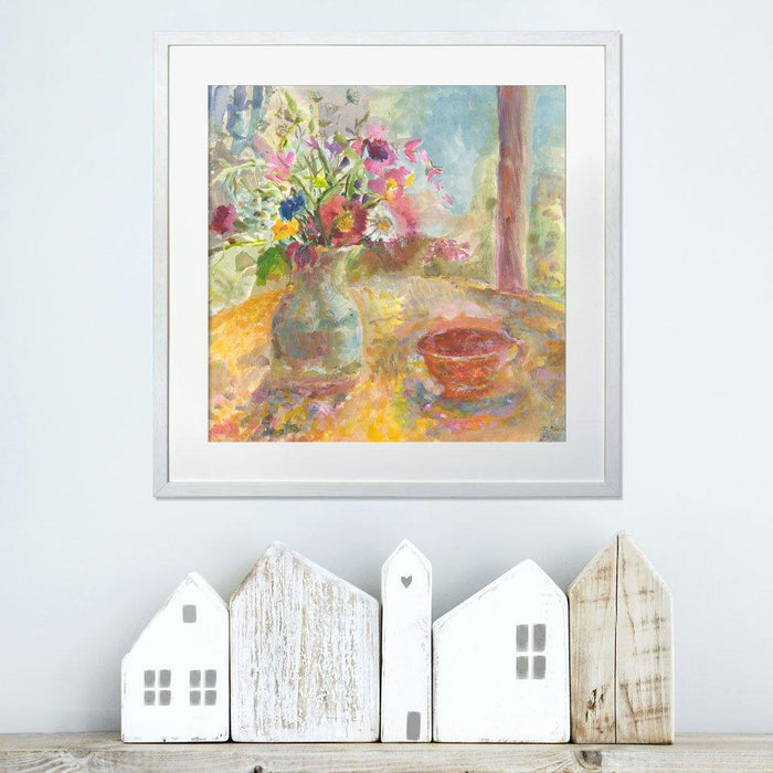 Still life print with flowers available as a framed floral print and flower print for wall art at Judi Glover Art. Her fine art paintings are printed as art prints in the UK