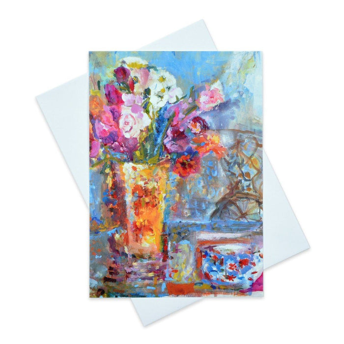Art Card of a floral summer picnic available to buy online in the UK at Judi Glover Art