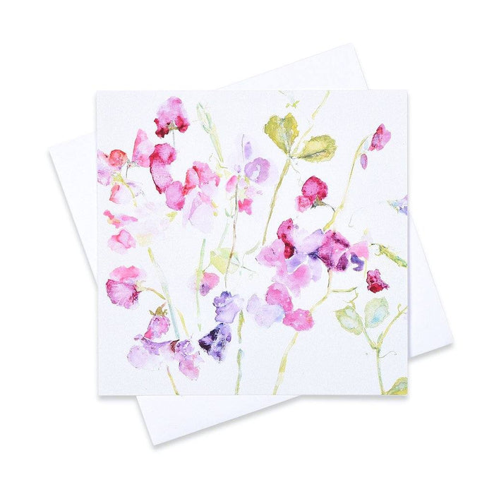 Art greeting card online at www.judigloverart.com. The sweet pea card has beautiful petals and is blank inside