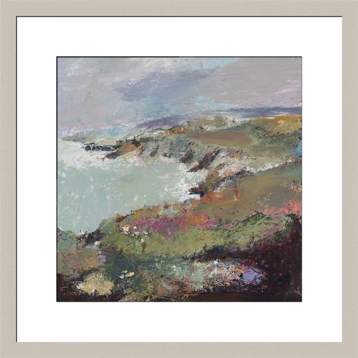 Fine Art Print of the coast made from original artwork of a coastal view of Porthgain, near St Davids in Wales. Framed prints from original art. Available at Judi Glover Art. Original Painting by Judi Glover. Used for Wall Art. 
