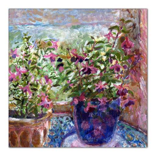 An Original Fine Art canvas Print made from a painting of Fuchsia Flowers. The fuchsia flowers canvas print is from original art. An impressionistic fine art painting made into a canvas print for wall art. Available at Judi Glover Art. Made from an original painting by UK artist Judi Glover