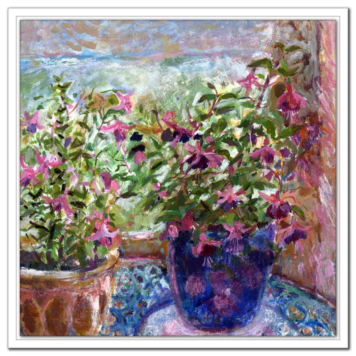 Fine Art canvas Print of Fuchsia Flowers. The floral canvas print is from artwork and made into a canvas print for wall art available at Judi Glover Art and UK artist Judi Glover who has a series of canvas prints with flowers