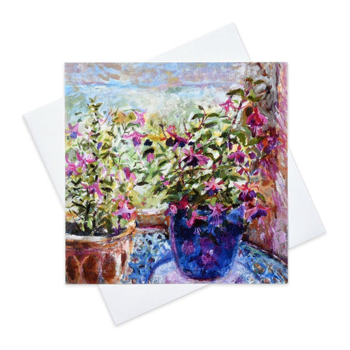 Floral Greeting Card with fuchsia flowers made from original art in the UK by Judi Glover Art
