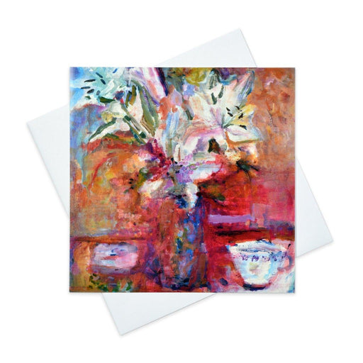 Floral Greeting Card with white lily flowers made from original art in the UK by Judi Glover Art