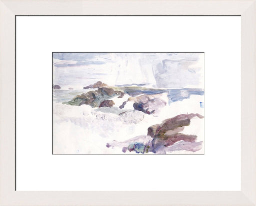 Art Print made from an Original Painting of the Isle of Iona. The iona art print showing Machair Beach is available at Judi Glover Art. The iona art print is framed in white and available online at Judi Glover Art