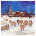 Christmas wall art available at www.judigloverart.com that is inspired by a walk. A flock of sheep in a snowy field next to the village church make this a magical Christmas print of a winter wonderland